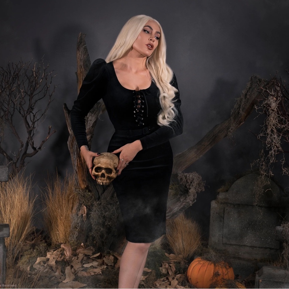 **SOLD** Sleepy Hollow Gothic Tales Velour Wiggle Dress Size S